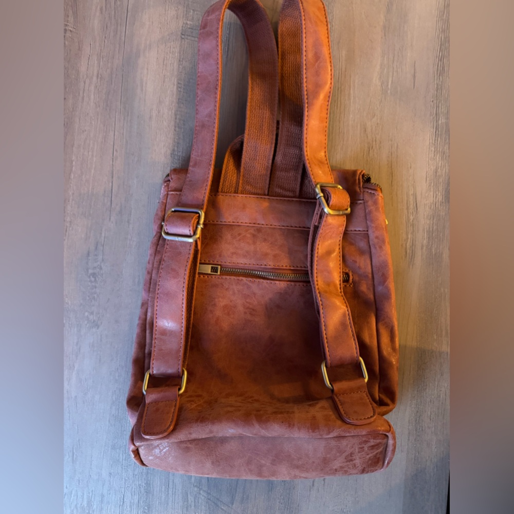Brown Leather-Like Backpack - Picture 2 of 4